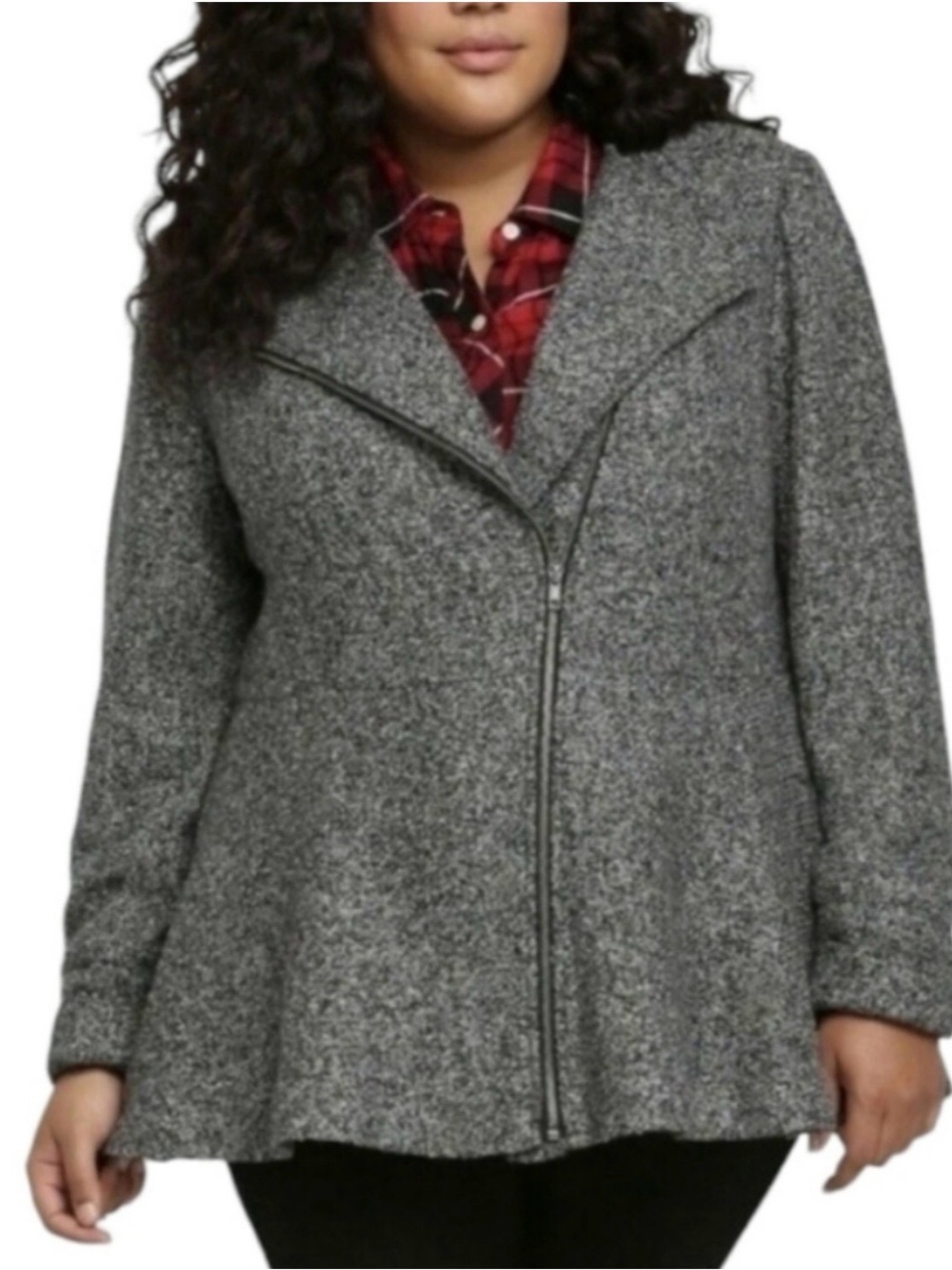 Torrid women’s Boucle Grey Melange Zip Peplum Spring/Fall jacket SZ 2X